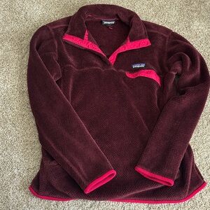 Patagonia Maroon Fleece Pullover with Pink Trim